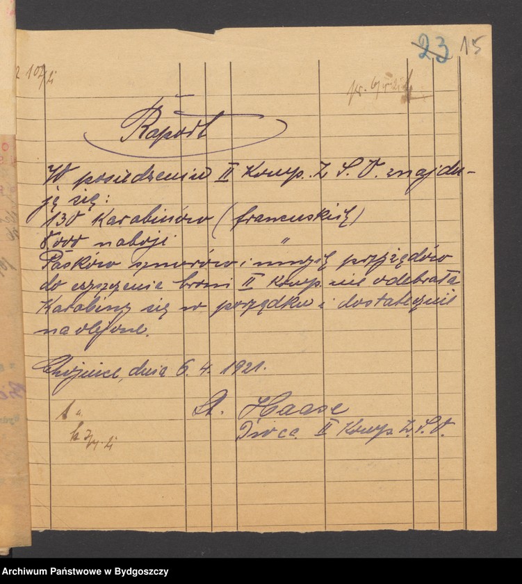 image.from.unit.number "[Raport o stanie uzbrojenia, statystyka broni, imienny spisy członków straży obywatelskiej z Głowczewic, powiat chojnicki]"