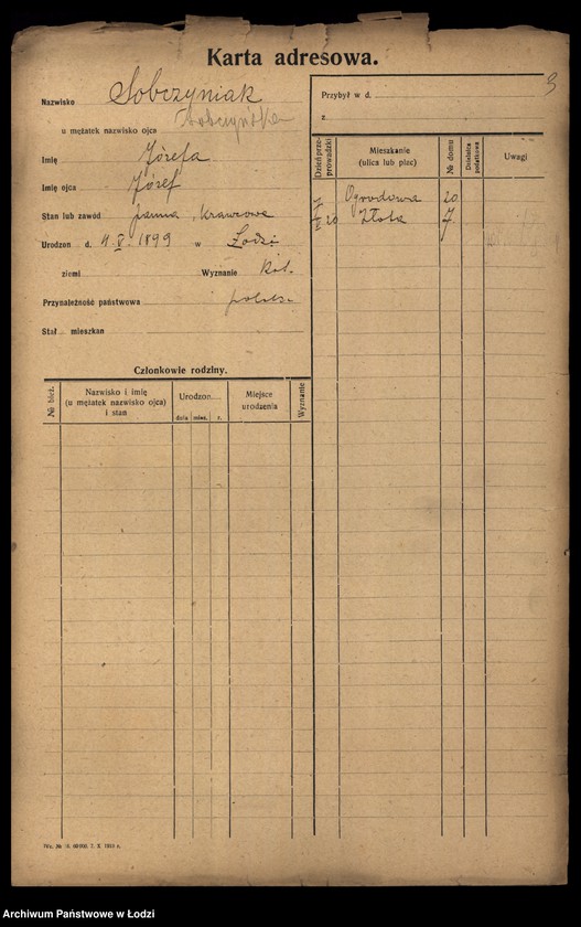 Obraz 5 z jednostki "[Spis ludności Łodzi] Sobczewska-Sobkowski"