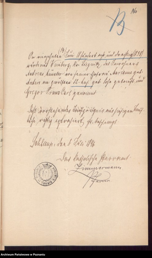 Obraz 18 z jednostki "Die von den Verlobten beigebrachten Urkunden zur Eheschliessung pro 1896"