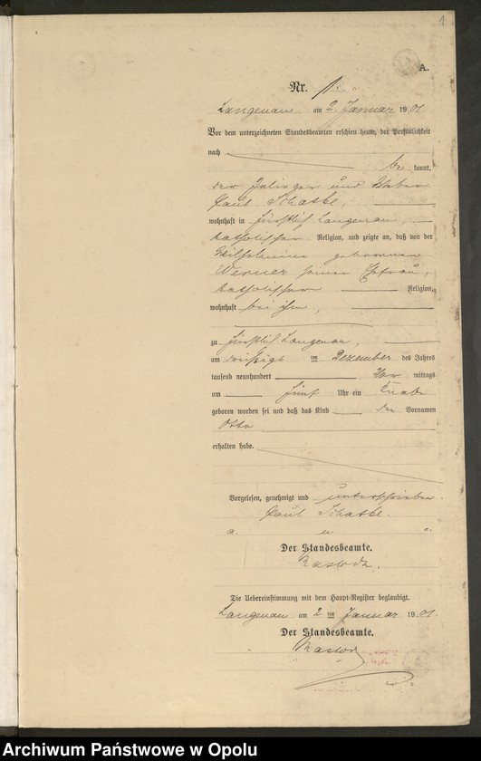image.from.unit.number "Geburts-Neben-Register Standesamts Langenau pro 1901"