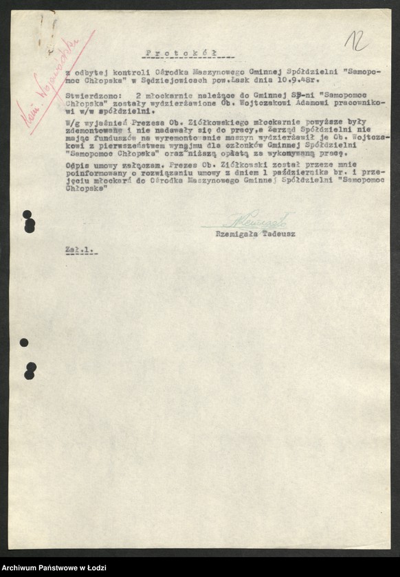Obraz 13 z jednostki "Ośrodki Maszyn Rolniczych [- protokoły z kontroli i lustracji, wykazy kierowników Ośrodków]"