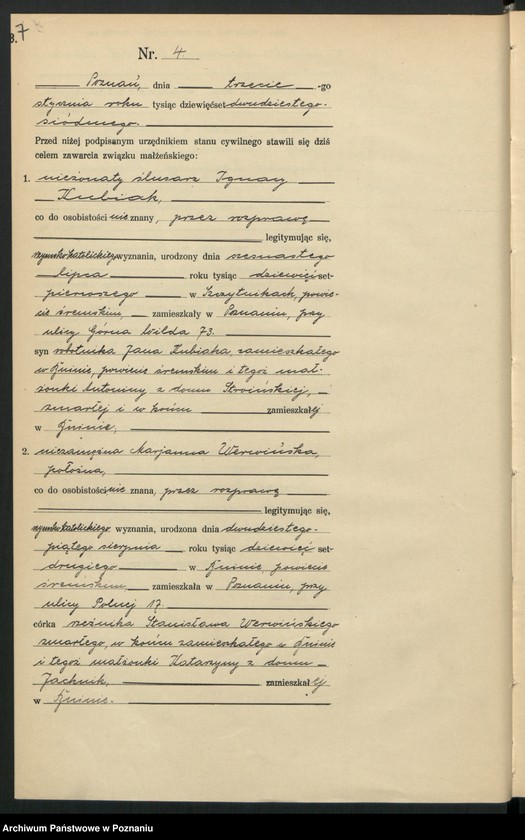 Obraz 9 z jednostki "Księga miejscowa małżeństw tom I [Rejestr główny małżeństw]"
