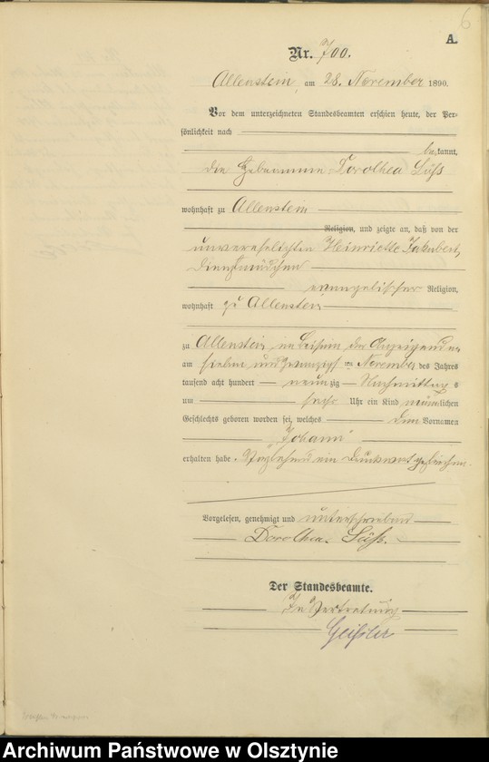 image.from.unit.number "Geburts-Haupt-Register Tom III,Nr 696 - 775"