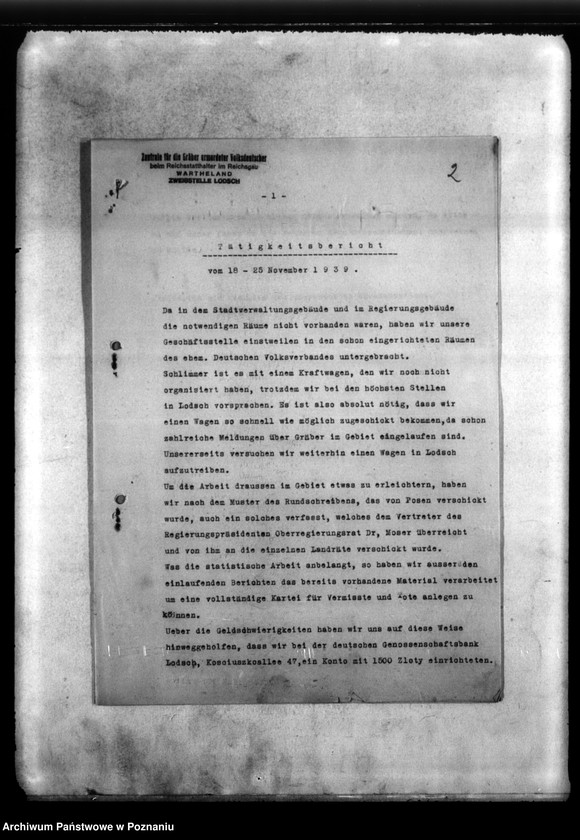 Obraz 5 z jednostki "Akten betr. Fätigkeits- und Fahrt berichte der Zweigrtelle Londreh (Łódź)"