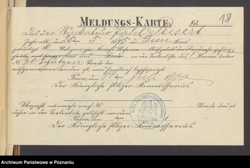 Obraz 19 z jednostki "Die von den Verlobten beigebrachten Urkunden zur Eheschliessung pro 1900"