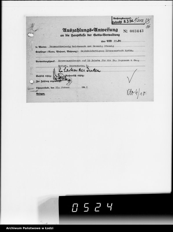 Obraz 19 z jednostki "1. Kassenbelege von nr 1 bis nr 208"