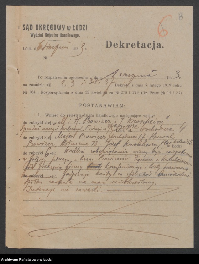 Obraz 10 z jednostki "H. i M. Prowizer i I. Kronheim – sprzedaż naczyń kuchennych"