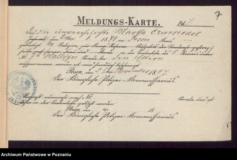 Obraz 9 z jednostki "Die von den Verlobten beigebrachten Urkunden zur Eheschliessung pro 1897"