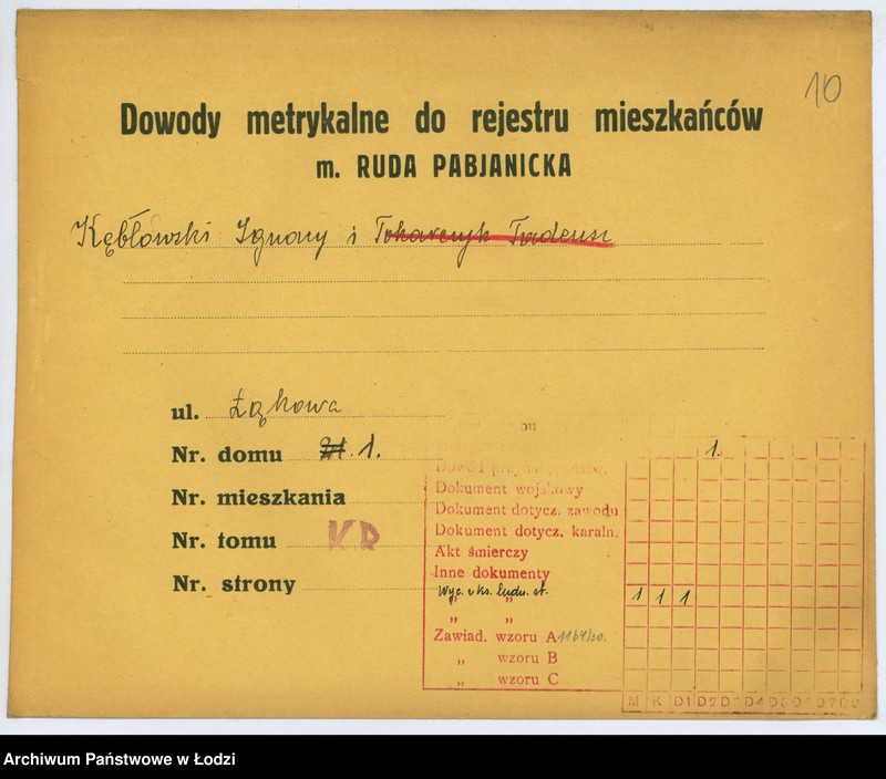 image.from.unit.number "Dokumenty do rejestru mieszkańców Rudy Pabianickiej. Kebsch Helena - Kühnel Olga"