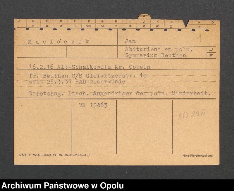 Obraz 3 z jednostki "[Macioczek Jan, ur. 16.2.1916 Alt-Schalkowitz]"