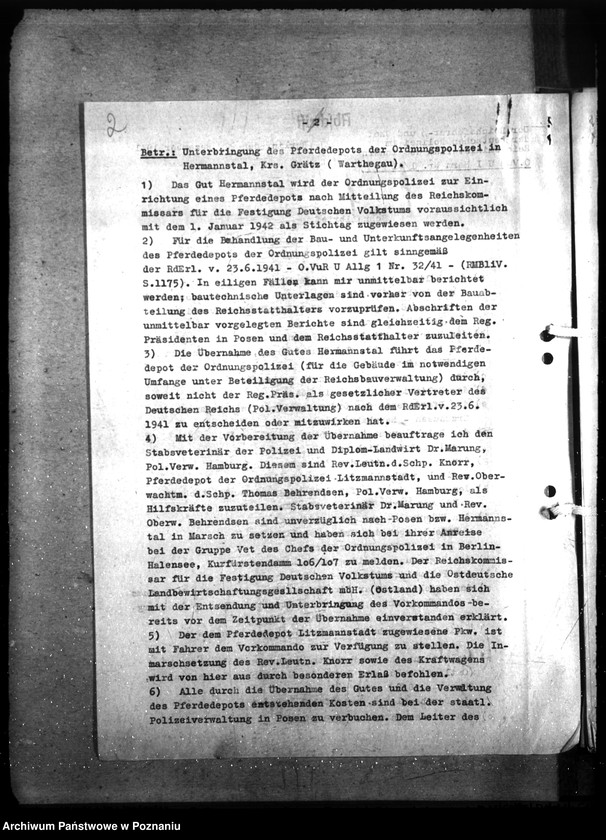 Obraz 6 z jednostki "Barackenbedarf der Ordnungspolizei - Posen: 1) Kraftwagenbaracke, 2) 2 Gefängnisbarakken, 3) 3 Baracke für Kaserne, 4) 7 - 1 Backere für Hermannstal"