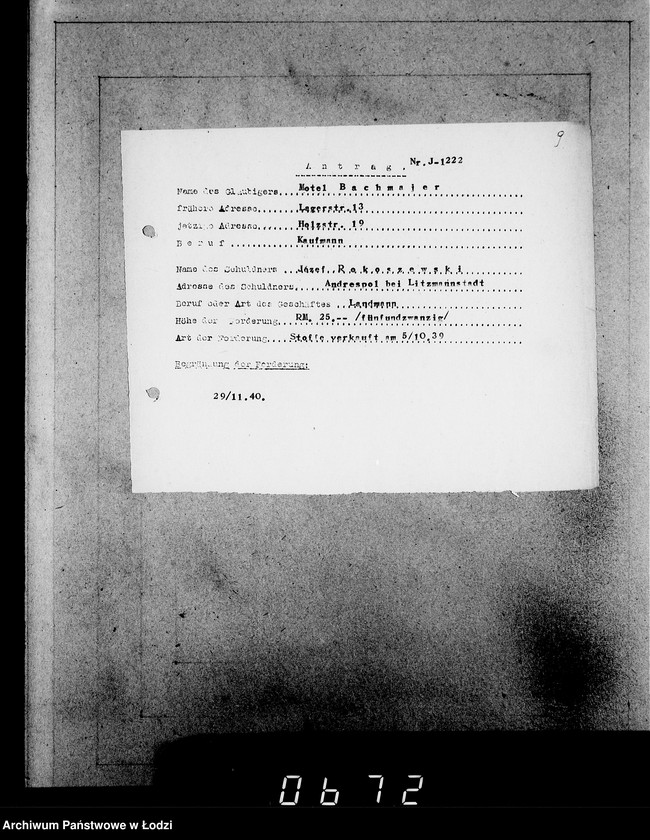 Obraz 13 z jednostki "J 1221-1240 [Wnioski Żydów z Getta o zwrot należności za pracę i towar wzięty na kredyt]"