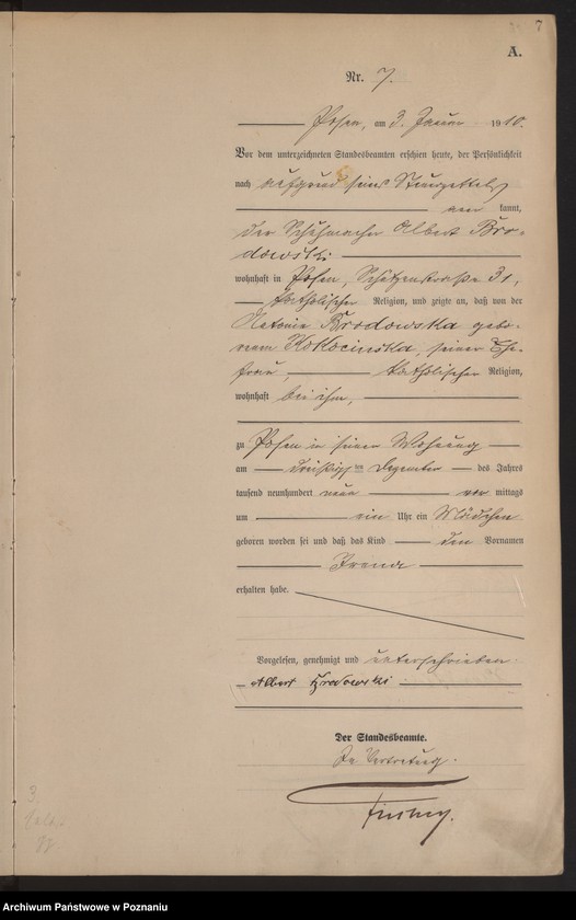 Obraz 8 z jednostki "Księga miejscowa urodzeń tom I [Rejestr główny urodzeń]"