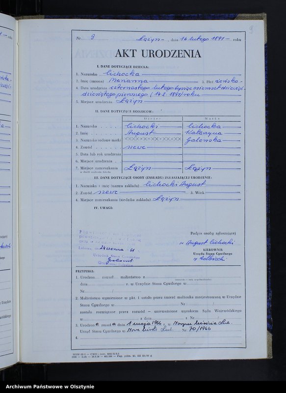 image.from.unit.number "Ksiega urodzeń Nr 1 - 83 /przepisana w języku polskim z oryginału niemieckiego w dniach  24.06.-27.06 1961/"