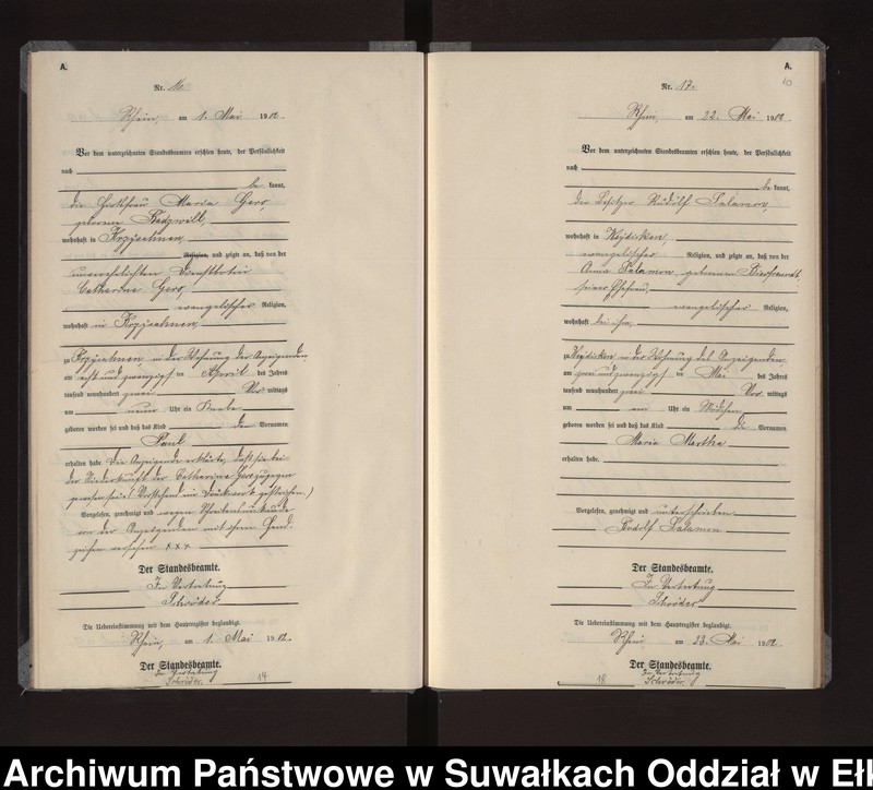 Obraz 13 z jednostki "Geburts-Neben-Register des Königlichen Preussischen Standes-Amtes Gneist Kreis Loetzen"