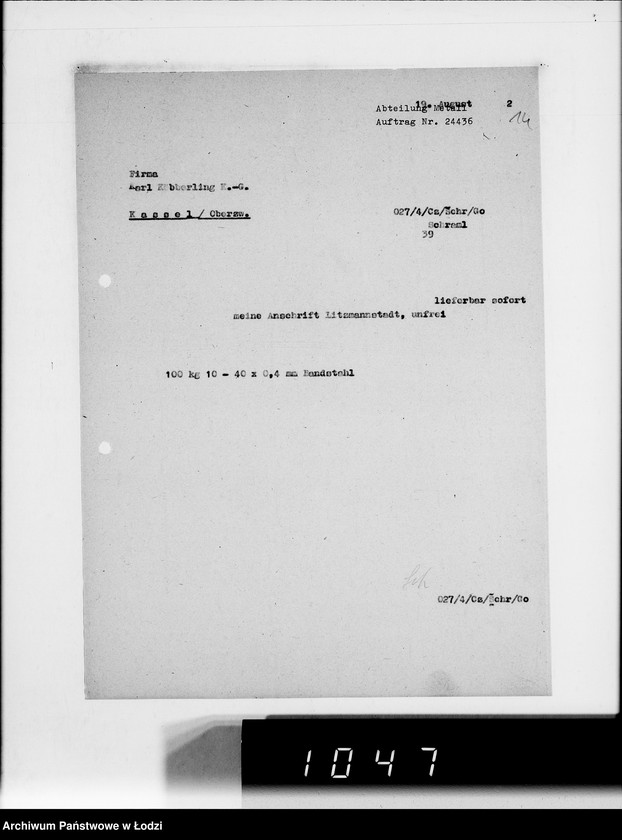 Obraz 18 z jednostki "[Zamówienia na różne artykuły techniczne dla Getta]"