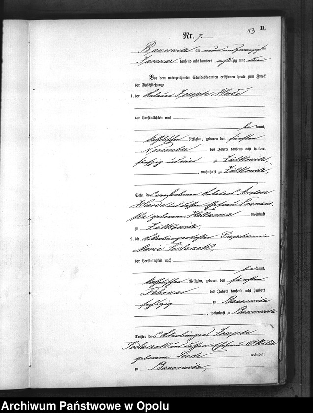 Obraz 16 z jednostki "Urząd Stanu Cywilnego w Baborowie. Ksiega małżeństw miejscowa rok 1883"