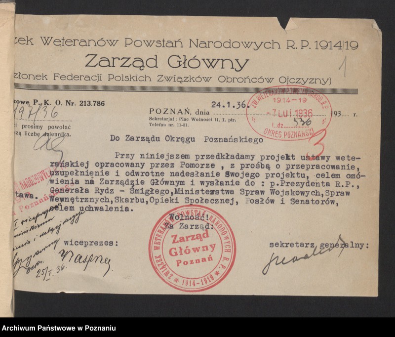 Obraz 4 z jednostki "Korespondencja Okręgu Poznańskiego Związku Weteranów Powstań Narodowych Rzeczypospolitej Polski i Związku Powstańców Wielkopolskich z Zarządem Głównym."