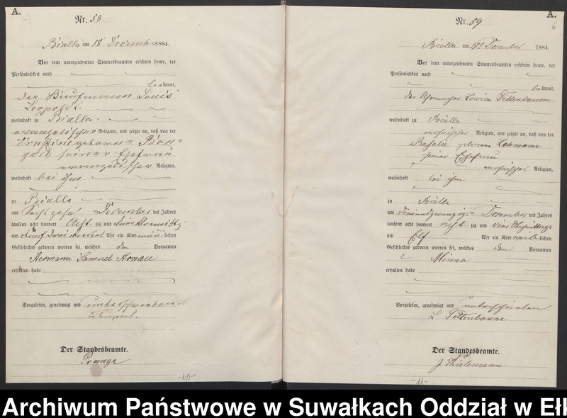 image.from.unit.number "[Geburts-Haupt-Register des Königlichen Preussischen Standes-Amtes Bialla Kreis Johannisburg]"