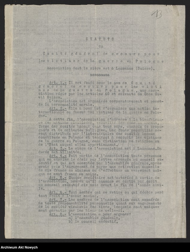 image.from.unit.number "Comité Général de Secours pour les Vctimes de la Guerre en Pologne. Statut. Sprawozdanie. Projekty komunikatów"