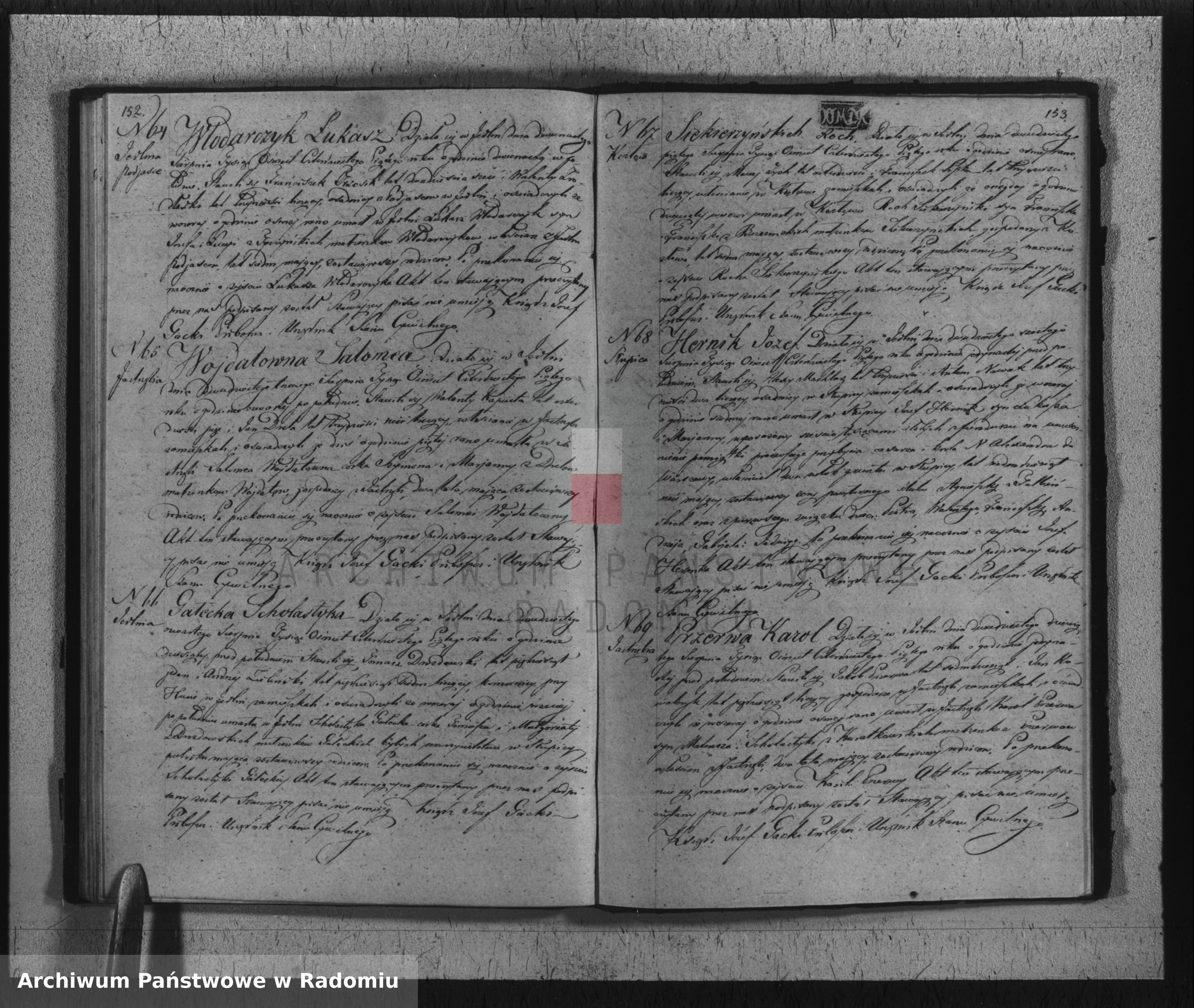 Skan z jednostki: Duplikat akt cywilnych z religijnymi połączonych urodzenia, zaślubienia i zejścia w parafii Jedlnia roku 1845