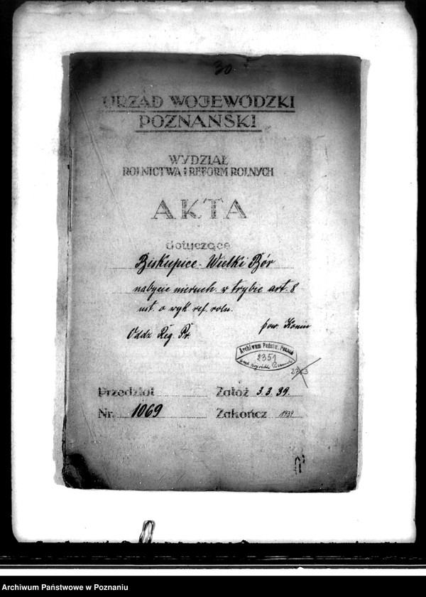 image.from.unit.number "Majątek Biskupice-Wielki Bór powiatu kaliskiego nabycie nieruchomości w trybie art. 8 ustawy o wykonanie reformy rolnej"