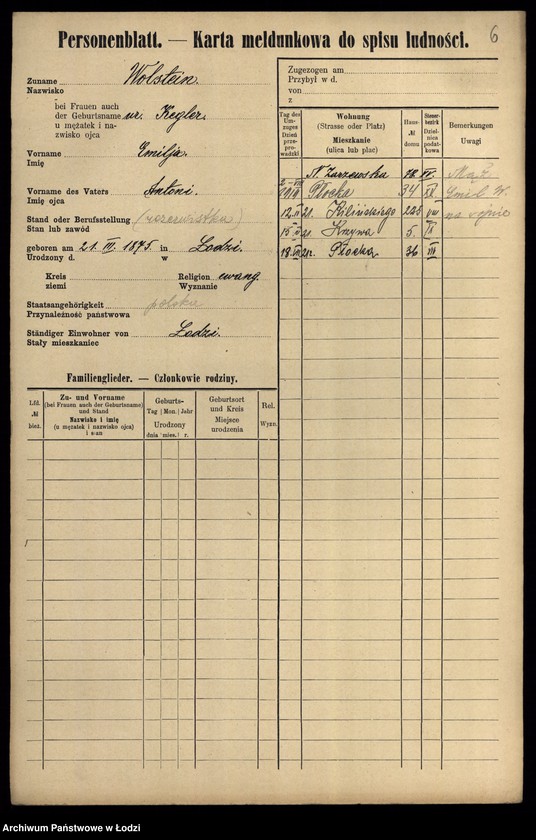 Obraz 8 z jednostki "[Spis ludności Łodzi] Wolsztajn - Wołoszyński"