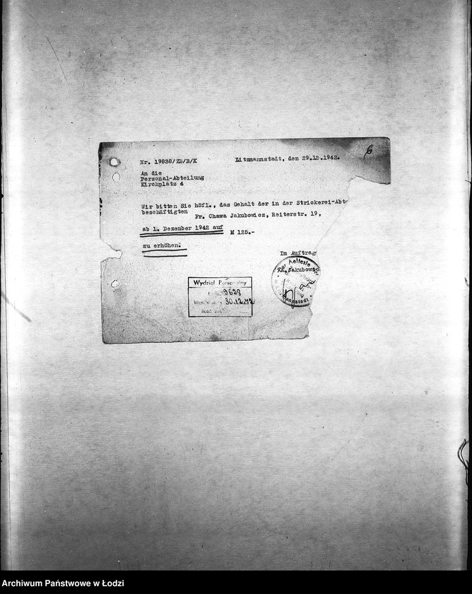 Obraz 9 z jednostki "[Korespondencja z wydziałami: Odzieży, Spraw Specjalnych, Centralnym Biurem Resortów Pracy, Ubezpieczeń, Próśb i Zażaleń oraz innymi w sprawach personalnych, zatrudnienia i płac] "