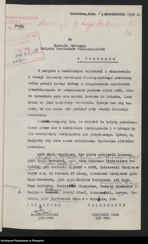 Obraz 19 z jednostki "Korespondencja Zarządu Głównego Związku Powstańców Wielkopolskich."