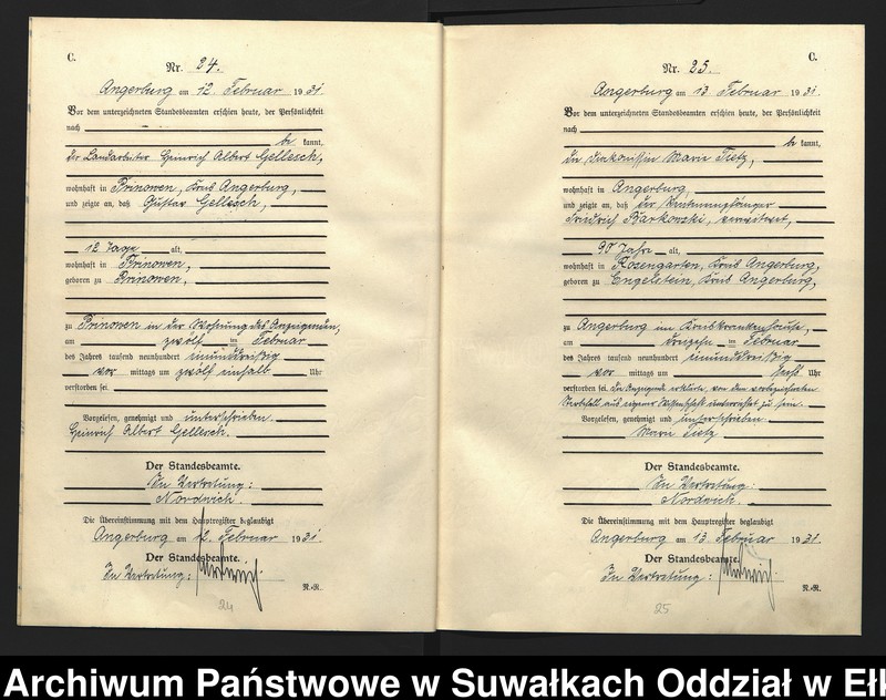 image.from.unit.number "C2. Sterbe - Register (Neben - Register) Standesamt Angerburg Ostpr. einschl. der Standesamtsbezirk Gross Strengeln, Kehlen und Prinowen"