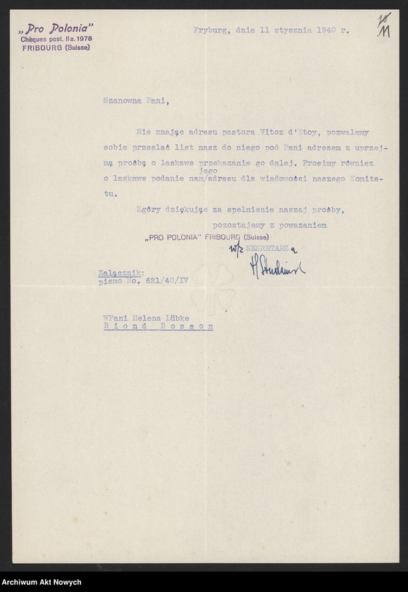 image.from.unit.number "Pro Polonia. Oeuvre suisse de secours aux Polonia victimes de la guerra; Załączniki: 1) Biuletyny Nr Nr 1,2,3; 2) Apel; 3) Raport dotyczący dzieci uciekinierów polskich; 4) kopia listu J. Dębickiego do "Pro Polonia"; L.3"