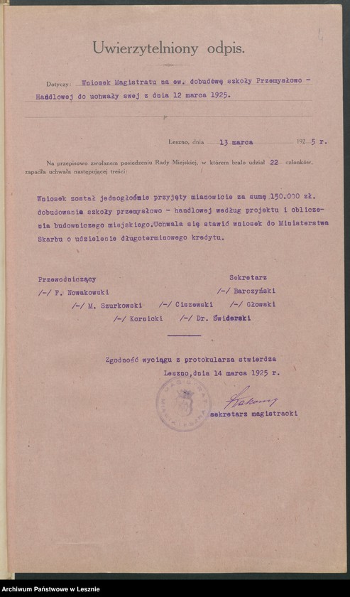 Obraz 7 z jednostki "[Kredyt na cele przebudowy Szkoły Przemysłowo-Handlowej]"