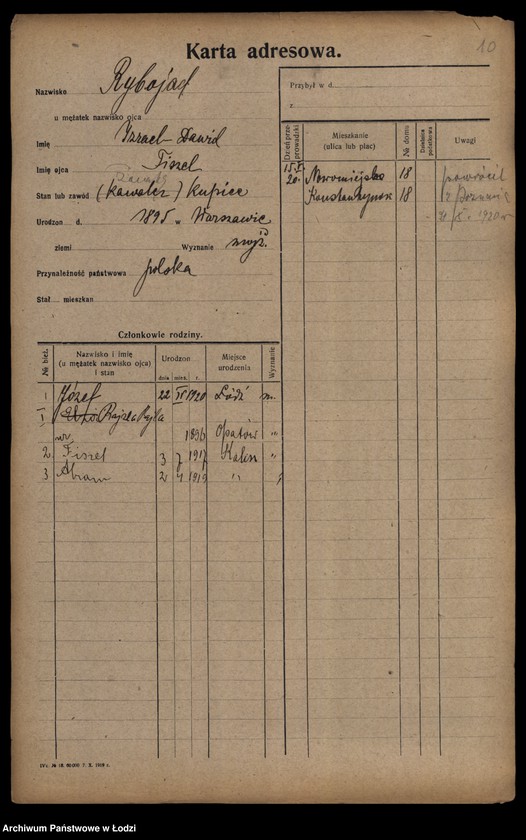 Obraz 12 z jednostki "[Spis ludności Łodzi] Rybka-Rynczkowski"