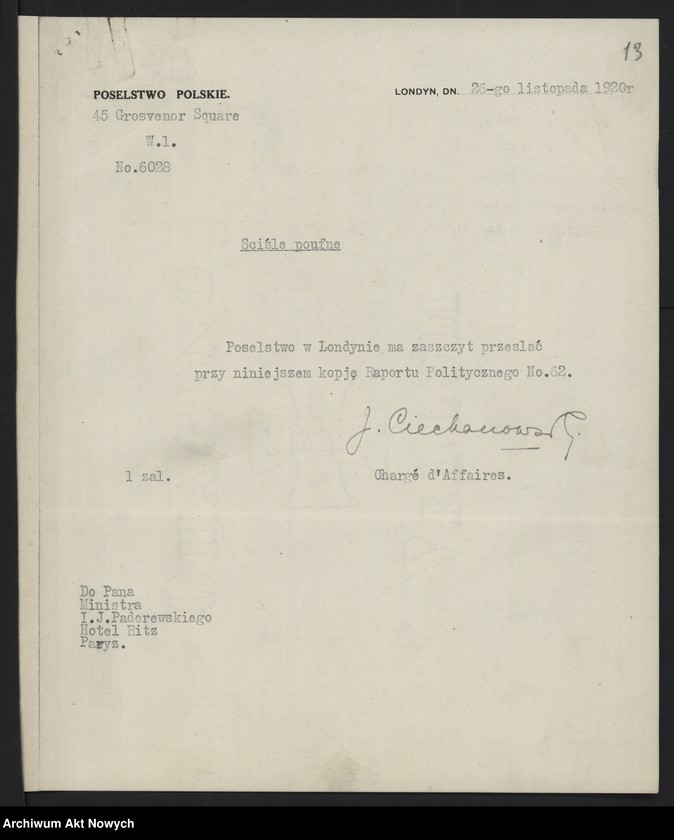 image.from.unit.number "Raporty polityczne Poselstwa Polskiego w Londynie nr 61-66,68, przesłane przez J. Ciechanowskiego"