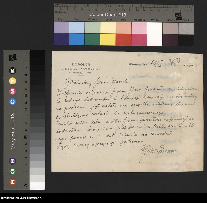 image.from.unit.number "Orlicz-Dreszer Gustaw, generał. Zgoda na udzielanie informacji o walkach dywizji kawalerii."