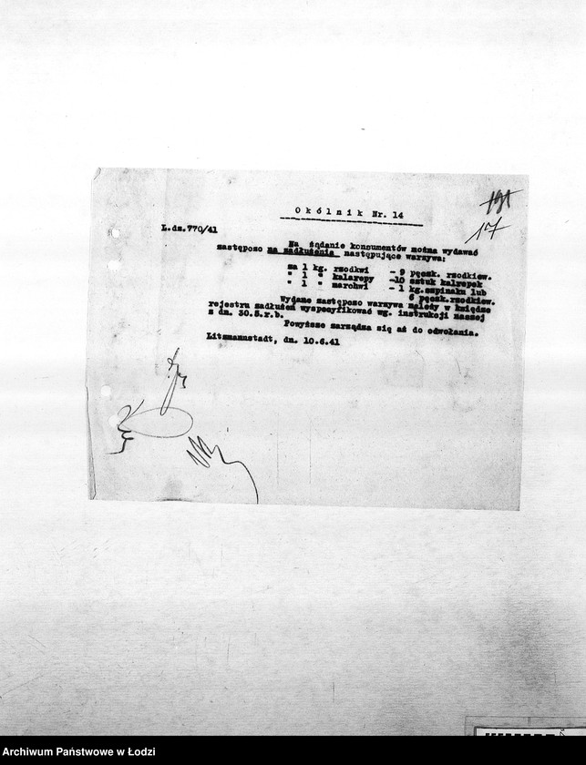 Obraz 20 z jednostki "[Okólniki różnych wydziałów i oddziałów (warzyw, kart, kuchni, mleczarni itd.) przesyłane do PSŻ]"