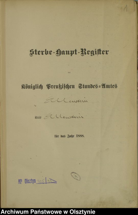 Obraz 3 z jednostki "Sterbe-Haupt-Register Tom I,2.01.1888 - 29.10.1888Nr 1 - 307"