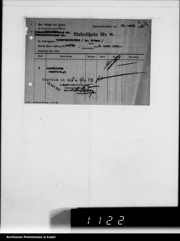 Obraz 7 z jednostki "Warenverwertung. Lager 91. [Aufträge] 5750-5800"