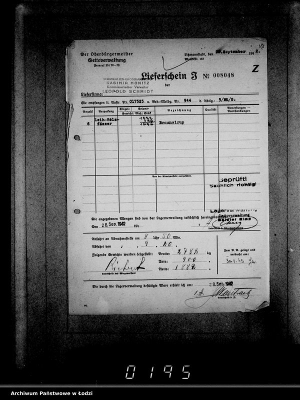 Obraz 14 z jednostki "Lebensmitteleinkauf. Aufträge, [Lieferscheinen und Rechnungen] 16971-17525 [Dostawa produktów żywnościowych do Getta]"