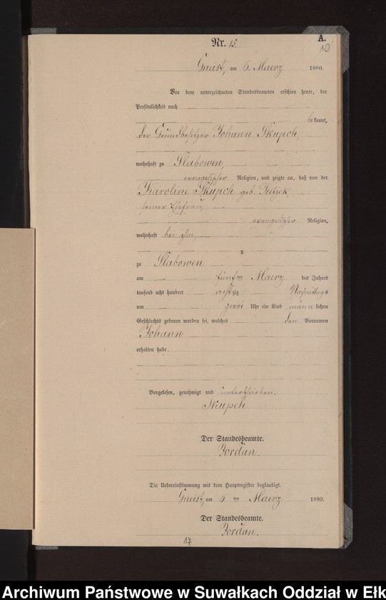 image.from.unit.number "Geburts-Neben-Register des Königlich Preussischen Standes-Amtes Gneist Kreis Loetzen"