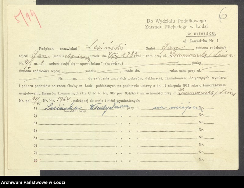 Obraz 8 z jednostki "Księga inwentarzowa nieruchomości m. Łodzi ul. Leśna"