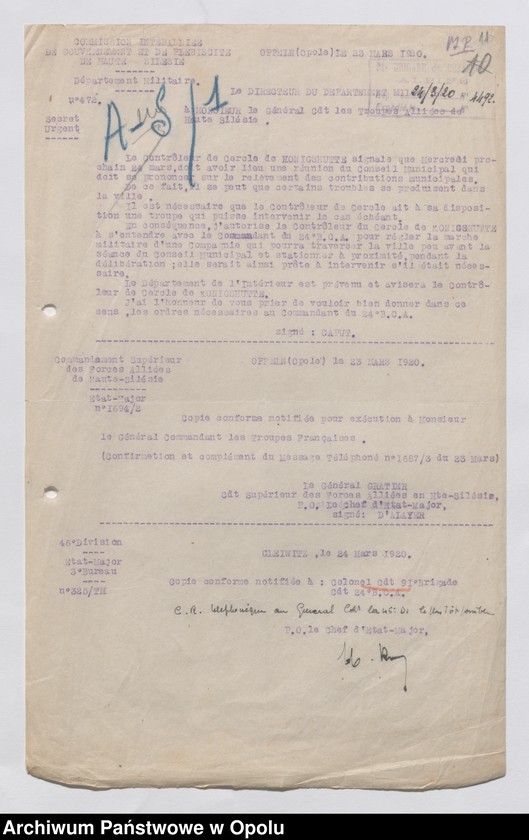 Obraz 13 z jednostki "/Korespondencja i sprawozdania, instrukcje w sprawach zapewnienia bezpieczeństwa i porządku publicznego, zakazy kolportażu prasy niemieckiej/ 4.02.1920 - 23.04.1922"