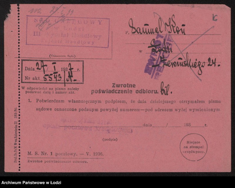 Obraz 18 z jednostki "Samuel Kon- sprzedaż towarów manufakturowych, galanterii i gotowej garderoby"