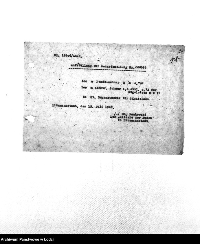 Obraz 20 z jednostki "Bedarfsmeldungen [Skierowane do GV zapotrzebowania na surowce, materiały, narzędzia, maszyny itp. potrzebne resortom pracy do produkcji; zamówienia żywności, lekarstw]"