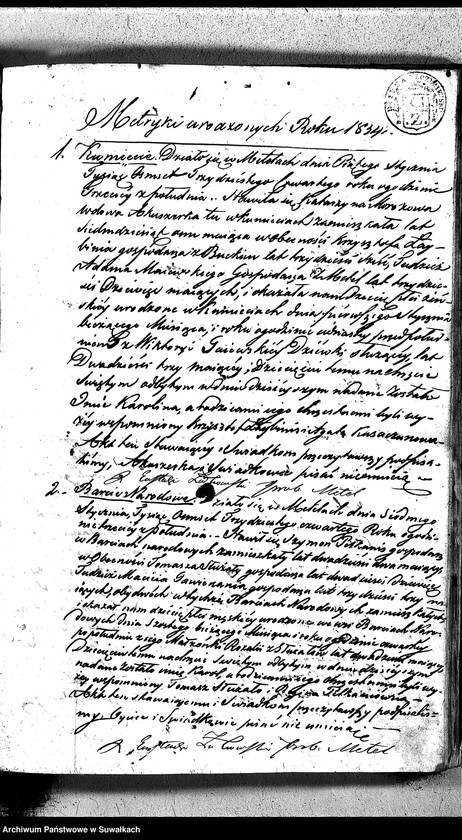 image.from.unit.number "Duplikat Aktów Urodzonych Umarłych i Zaślubionych Parafii Metelskiey z Roku 1834"