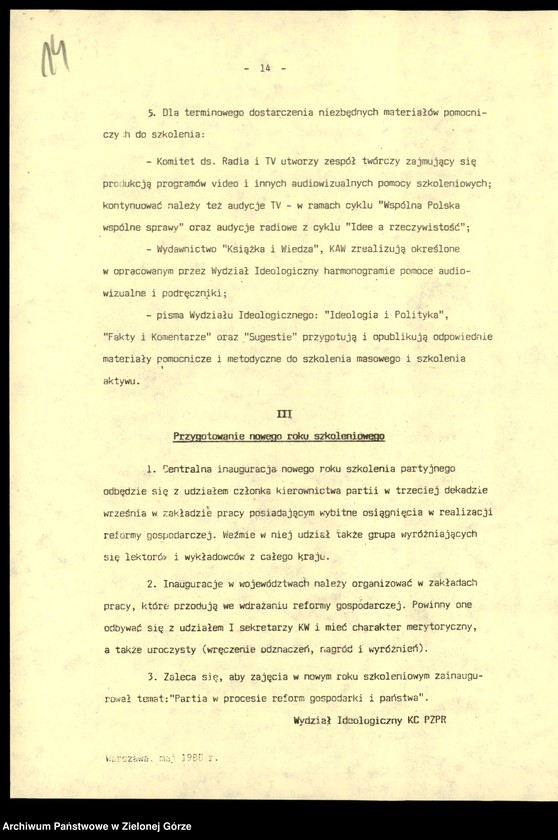 image.from.unit.number "Szkolenie partyjne. Wytyczne sekretariatu KC na lata 1988/1989, ocena przebiegu kampanii w latach 1976/1977, założenia na 1977/1978, informacja o szkoleniu 1978/1979, ocena szkolenia 1987/1988, ocena agitacji w 1978 r."