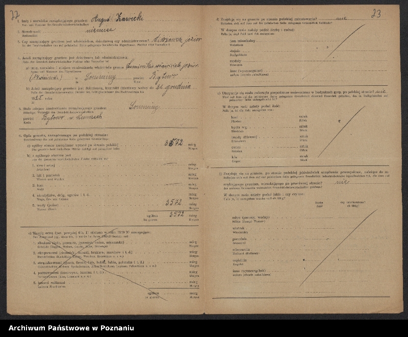 Obraz 19 z jednostki "[Kwestionariusze dotyczące stwierdzenia gruntów znajdujących się po polskiej stronie pogranicza a zarządzanych przez zamieszkałych po stronie niemieckiej] powiat chojnicki"