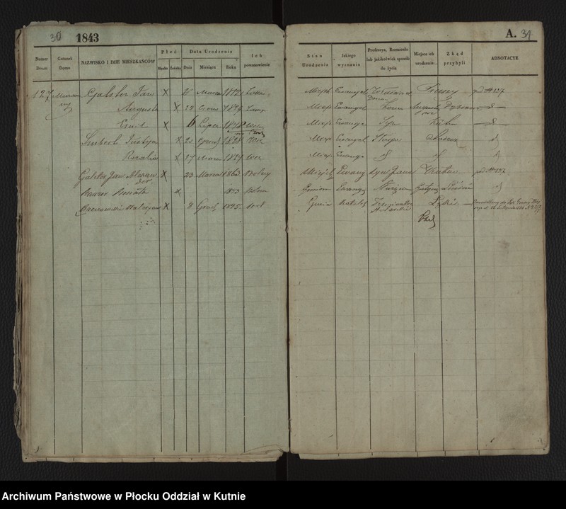 image.from.unit.number "Rejestr ludności miasta Kutna z XIX wieku"