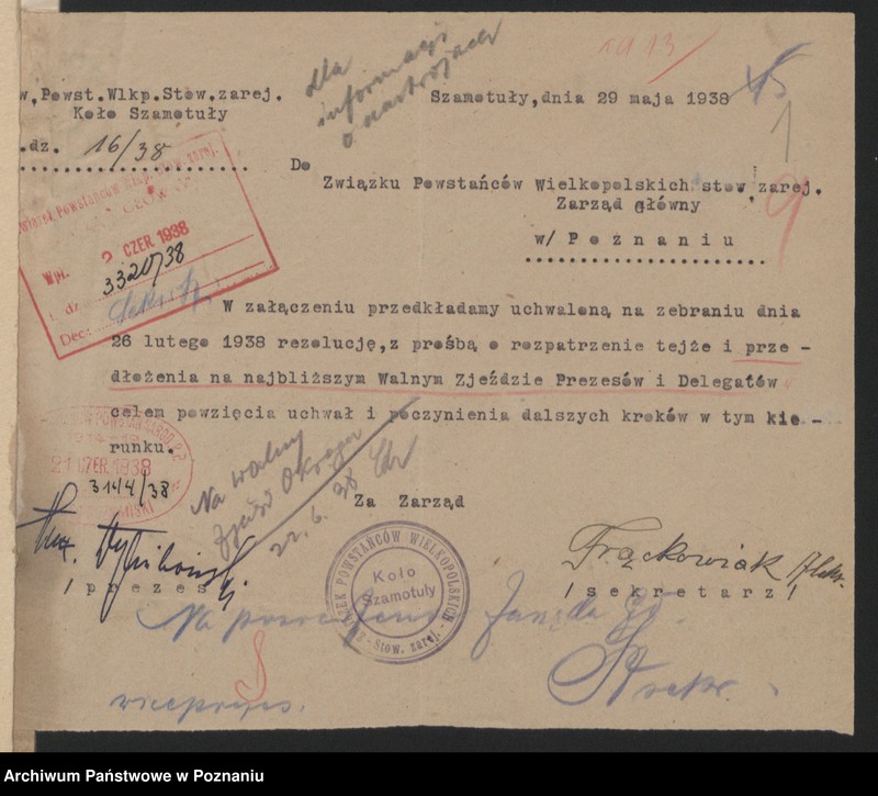image.from.unit.number "Walny Zjazd Delegatów [wnioski na zjazd, ewidencja kół, sprawozdania sekretarza, komendanta delegatury grodzkiej, bilans]"