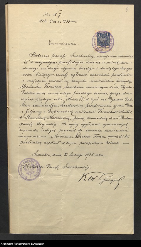 image.from.unit.number "Aneksa Aktów Ślubnych Rz-Katolickiej par. Wigierskiej za 1935 rok"